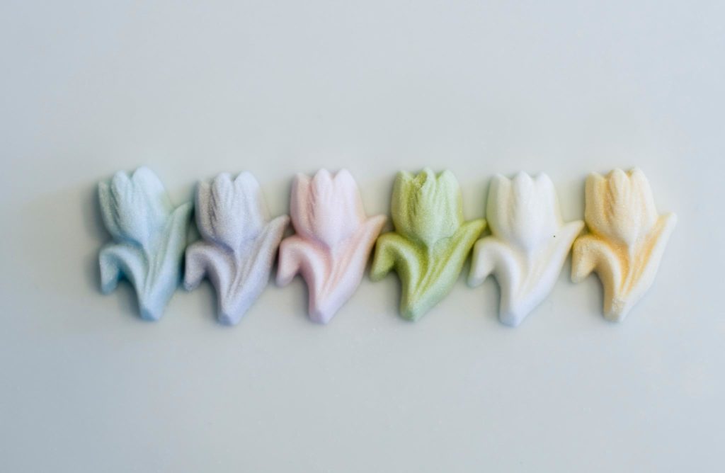 Colorful row of pressed sugar tulips