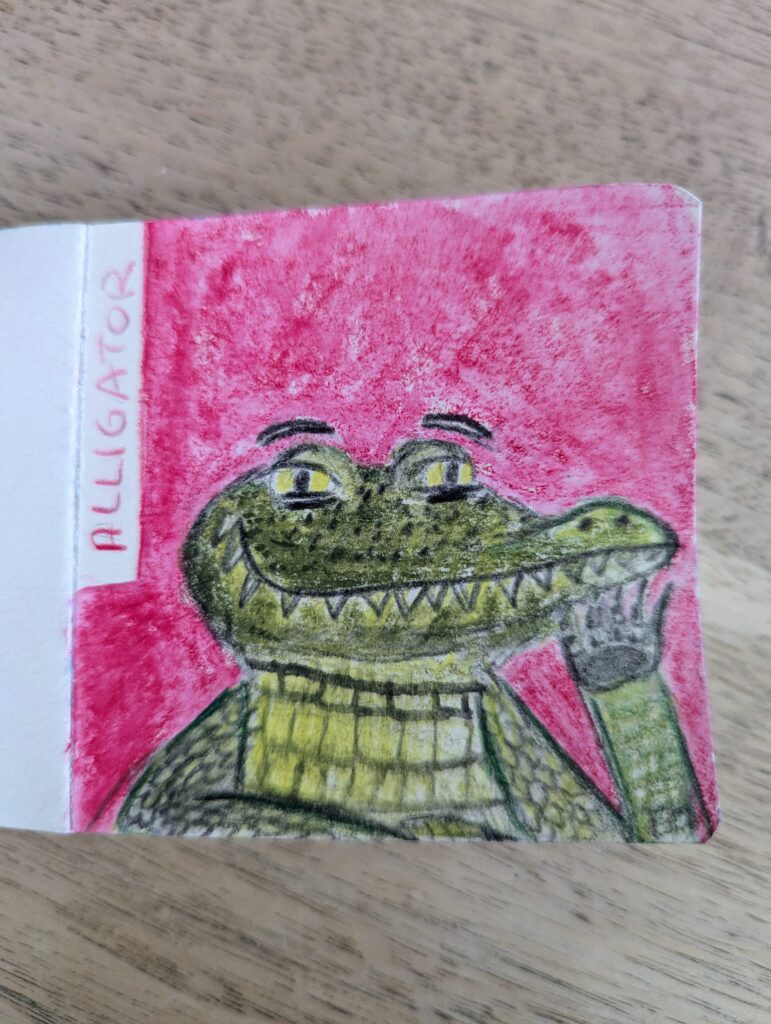 Alligator that finds you fascinating in aquarelle and graphite